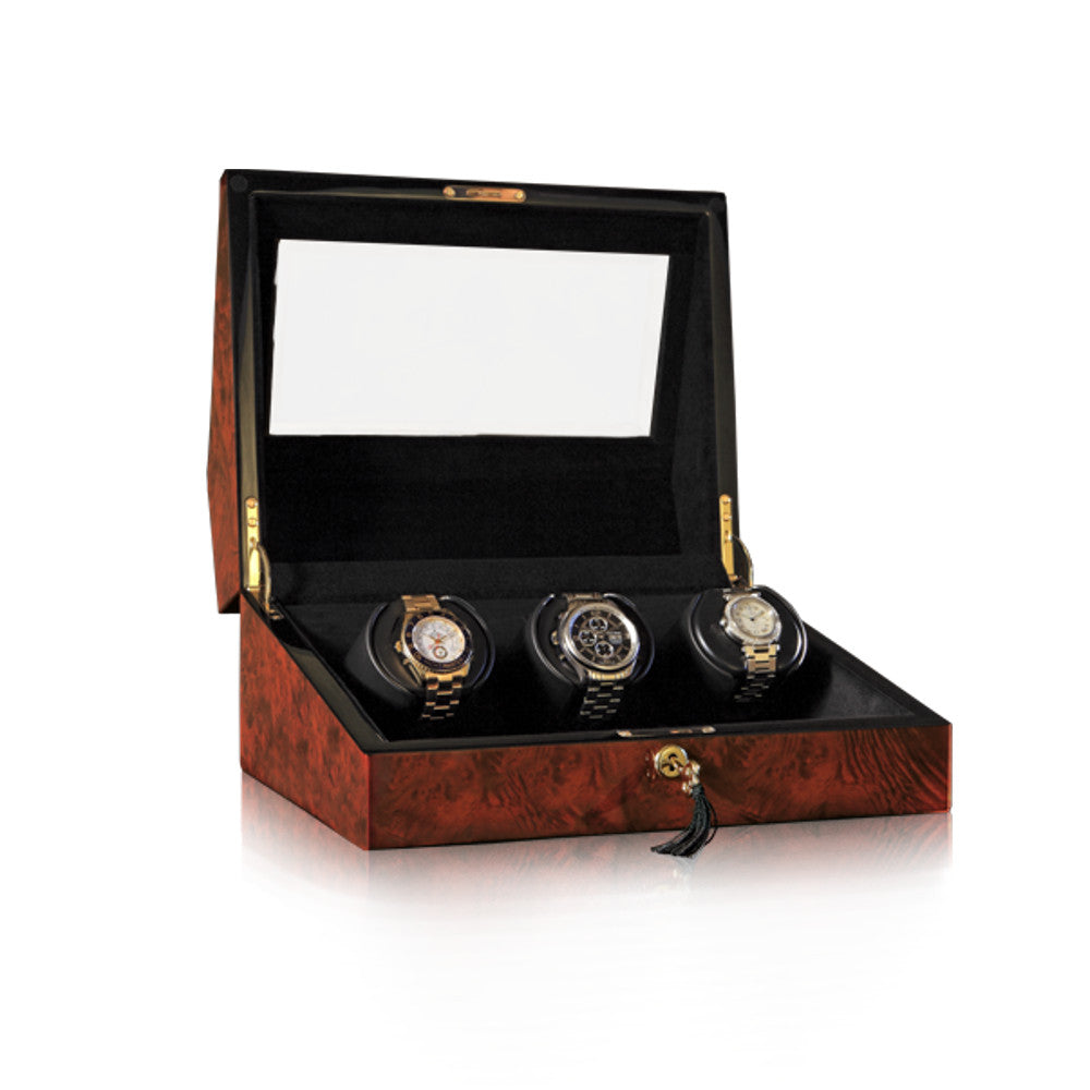 Orbita Siena 3-Unit Watch Winder in Burlwood - Watchwindersplus