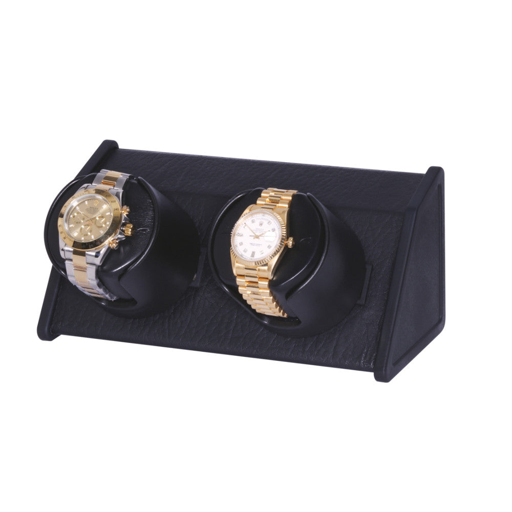 Orbita Sparta 2-Unit Watch Winder in Black Leatherette - Watchwindersplus