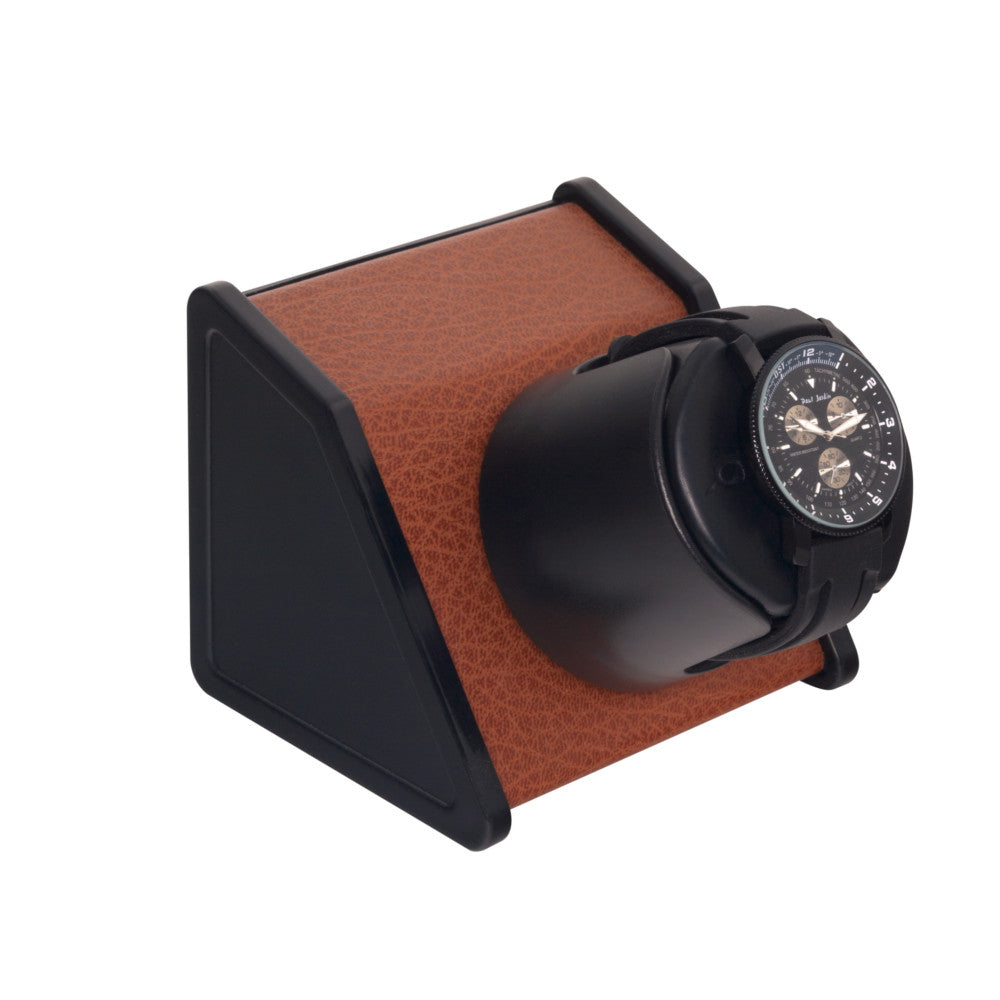 Orbita Sparta Single-Unit Watch Winder in Brown Leatherette - Watchwindersplus