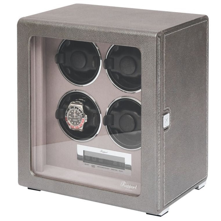 Rapport - Quantum Quad Watch Winder in Silver Leather | W624