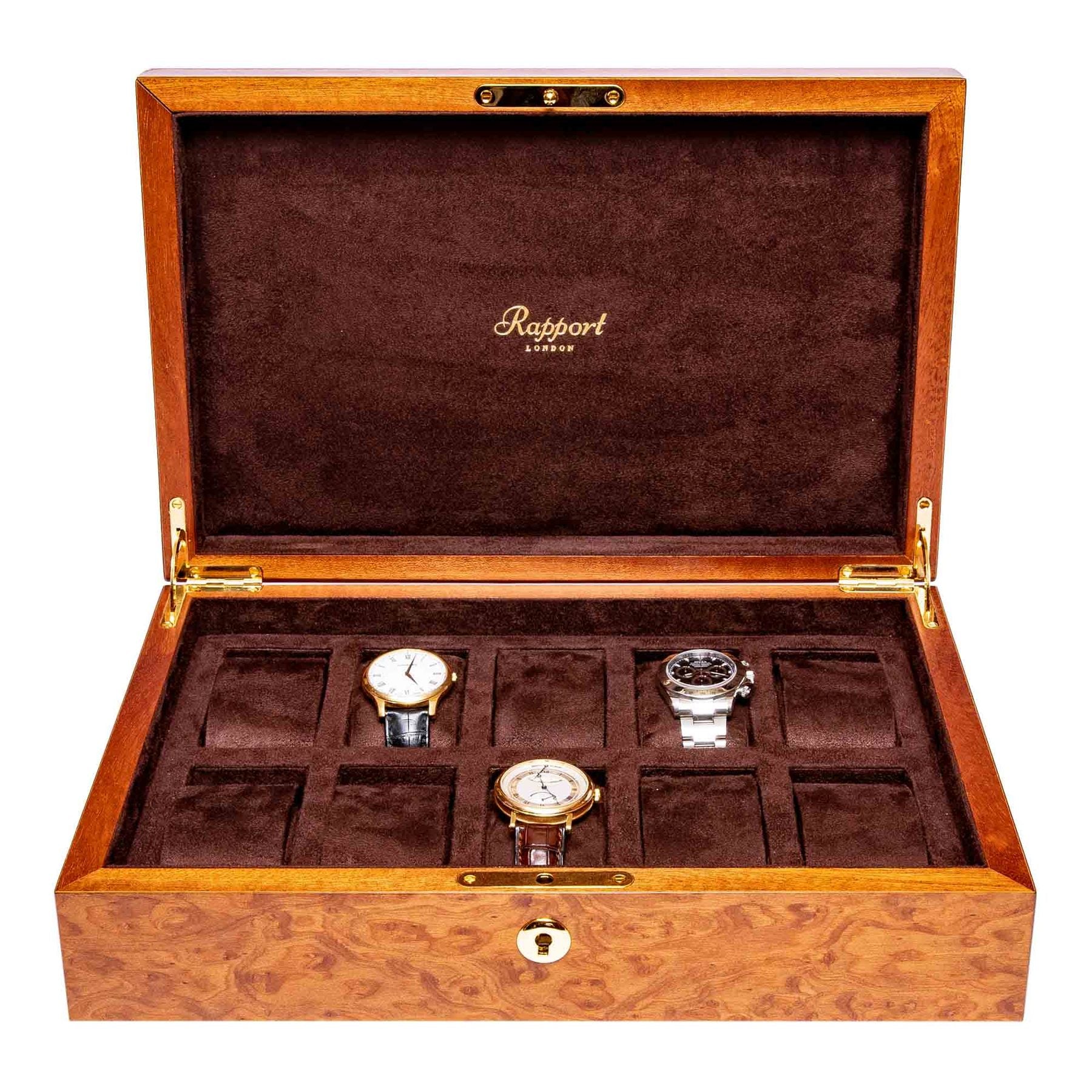 Rapport 10-Unit Watch Box in Walnut Burr L275 - Watchwindersplus