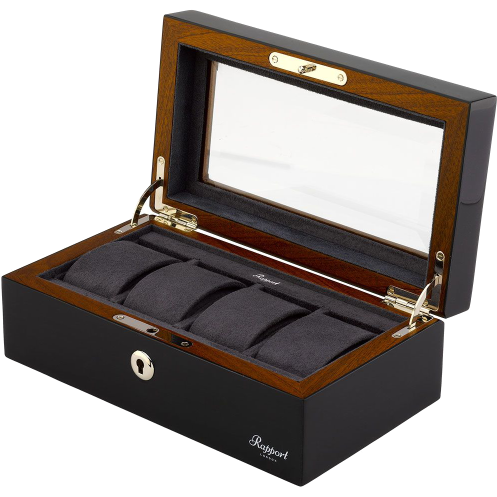 Rapport Optic Collector Watch Box Quad in Charcoal L414 - Watchwindersplus