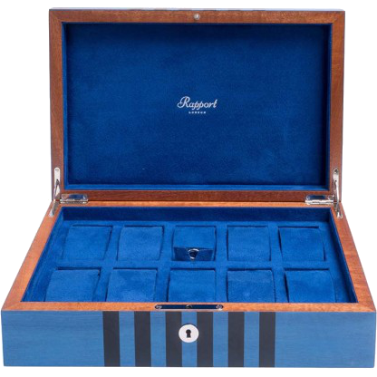 Rapport Labyrinth Wood Watch Box in Blue L440 - Watchwindersplus