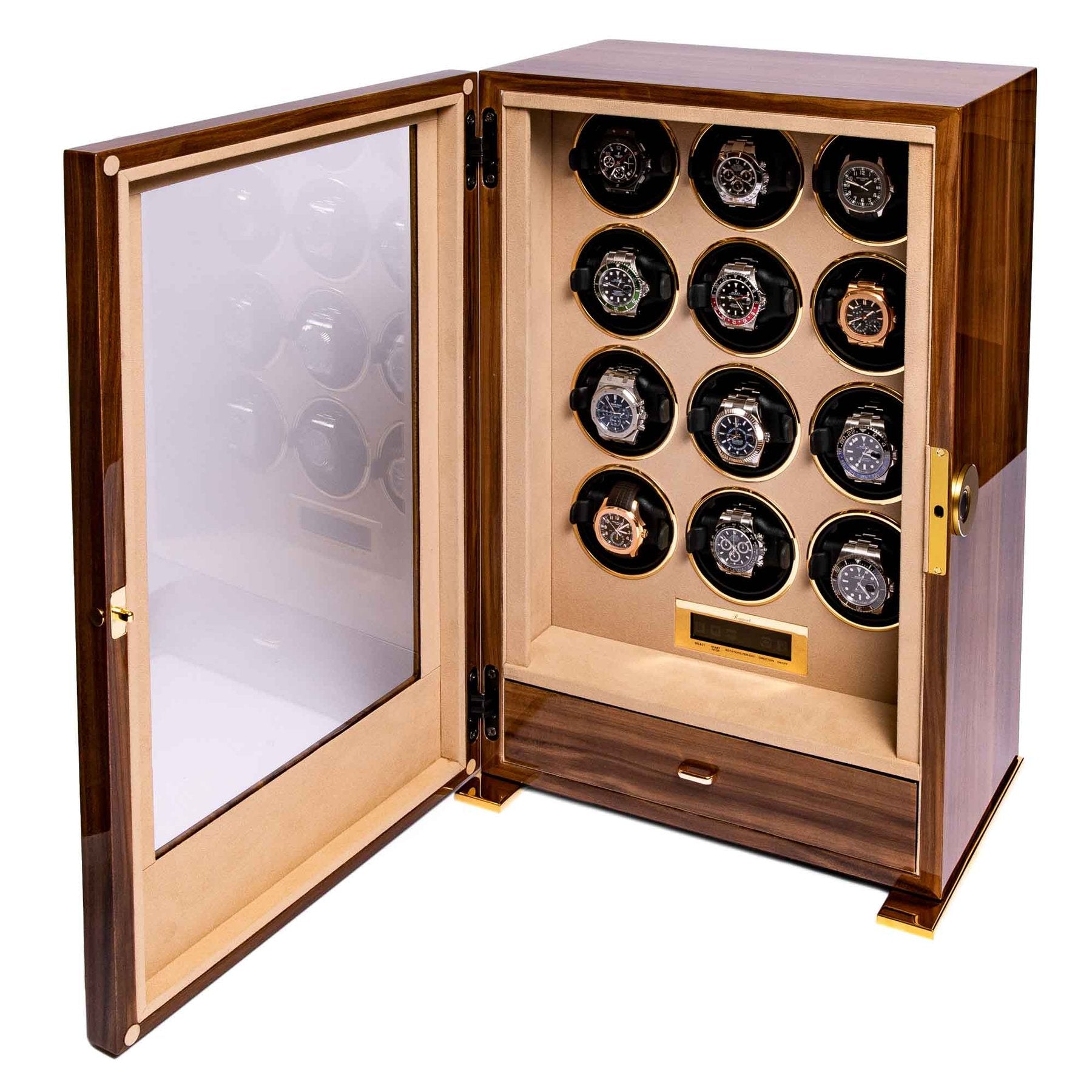 Rapport Paramount 12-Unit Watch Winder in Walnut W312 - Watchwindersplus