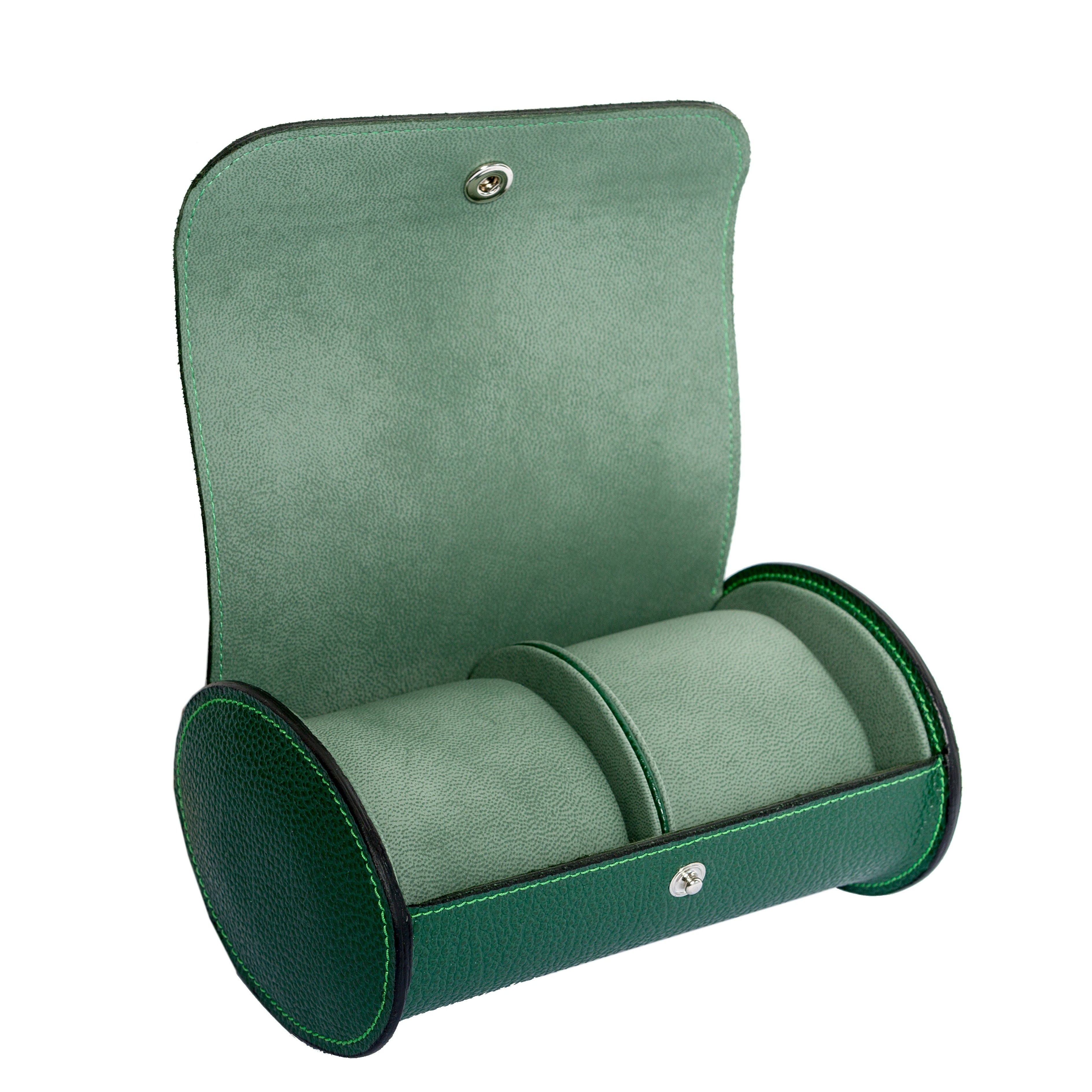Underwood (London) - Double Round Watch Storage Case in Green Leather