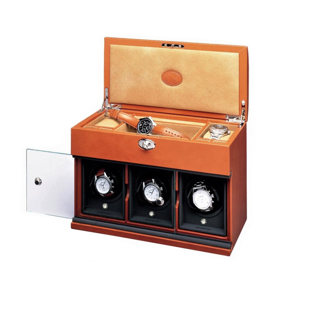 Underwood (London) - 3-Unit Classic Watch Winder w Storage in Tan Leather (Store Display)