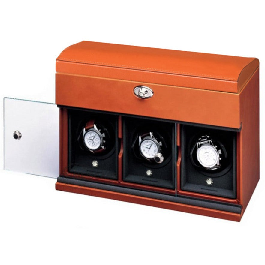 Underwood (London) - 3-Unit Classic Watch Winder w Storage in Tan Leather (Store Display)