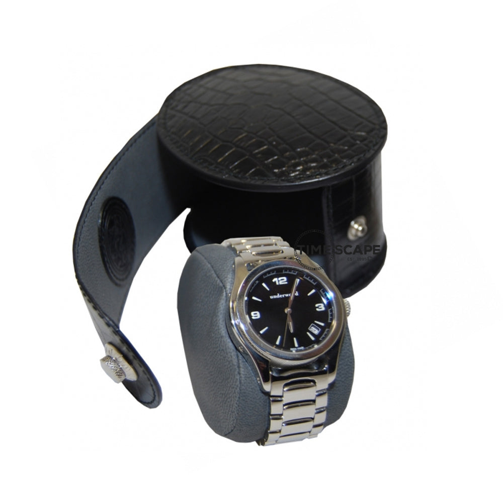 Underwood (London) - Single Round Watch Storage Case in Black Croco - Watchwindersplus