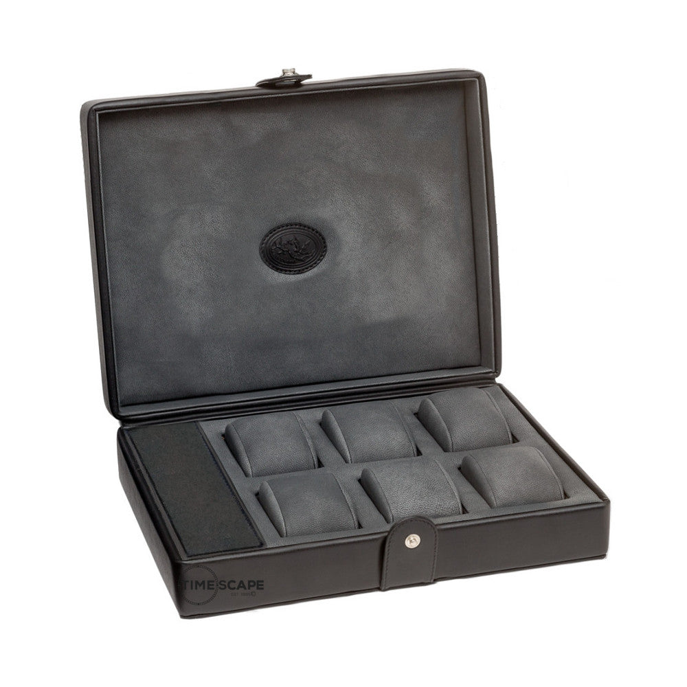 Underwood (London) - 6-Unit Watch Storage Case w Compartment in Black Leather - Watchwindersplus