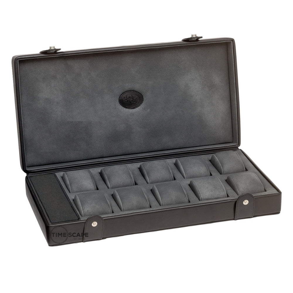 Underwood (London) - 10-Unit Watch Storage Case w Compartment in Black Leather - Watchwindersplus