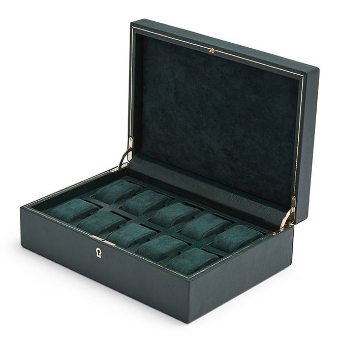 Wolf - British Racing Green 10-Unit Watch Box | 792741 - Watchwindersplus