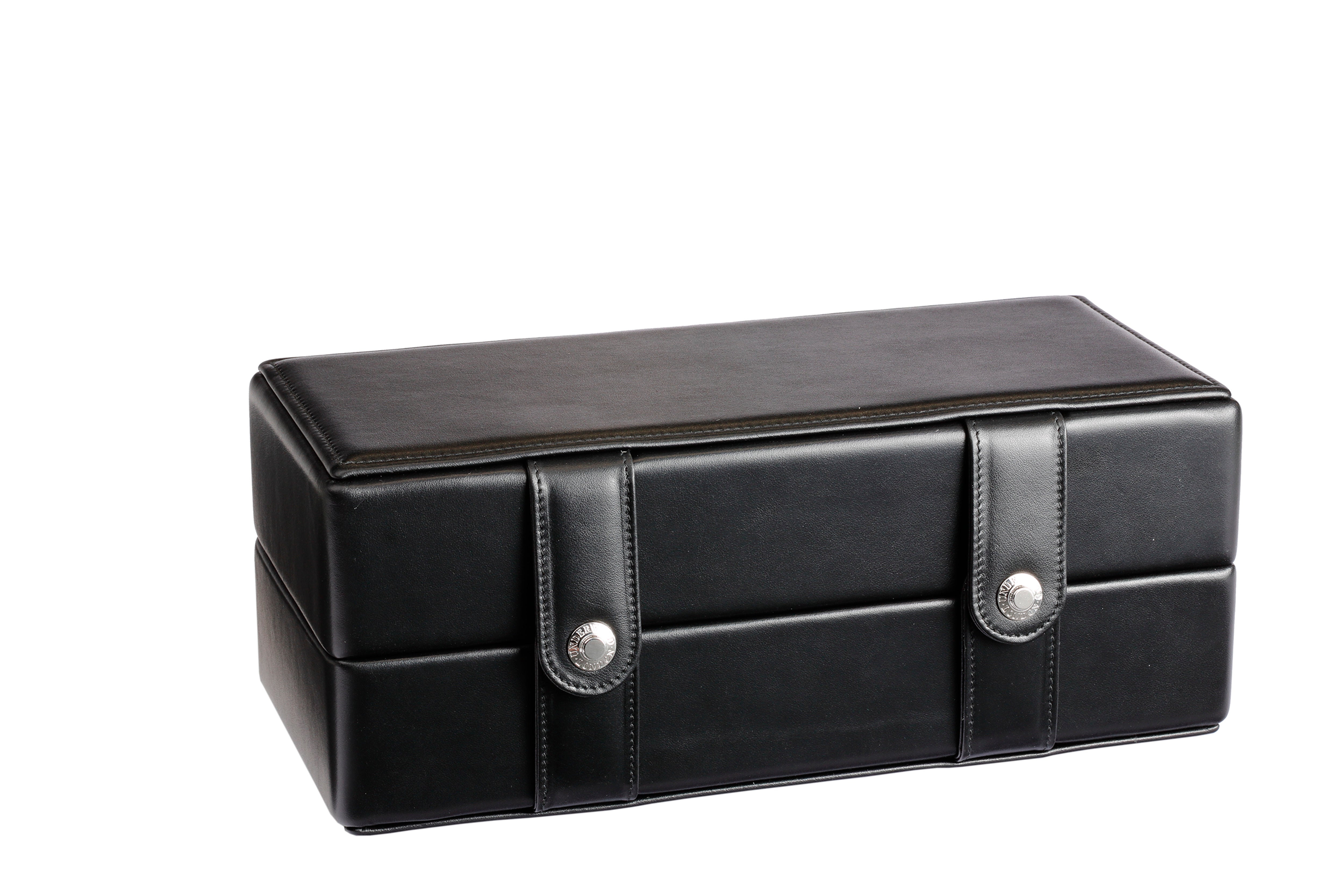 Underwood (London) - 3-unit Watch Storage Case w Single Rotogalbe Watch Winder in Black Leather
