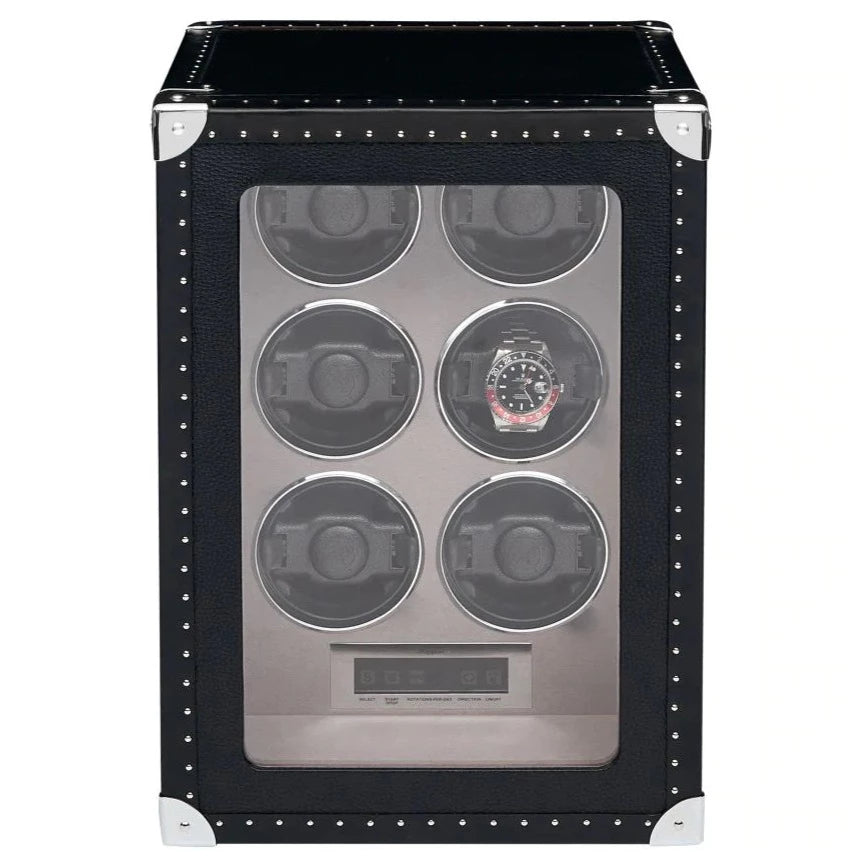 Rapport - Romer 6-Unit Watch Winder in Black Leather | W656