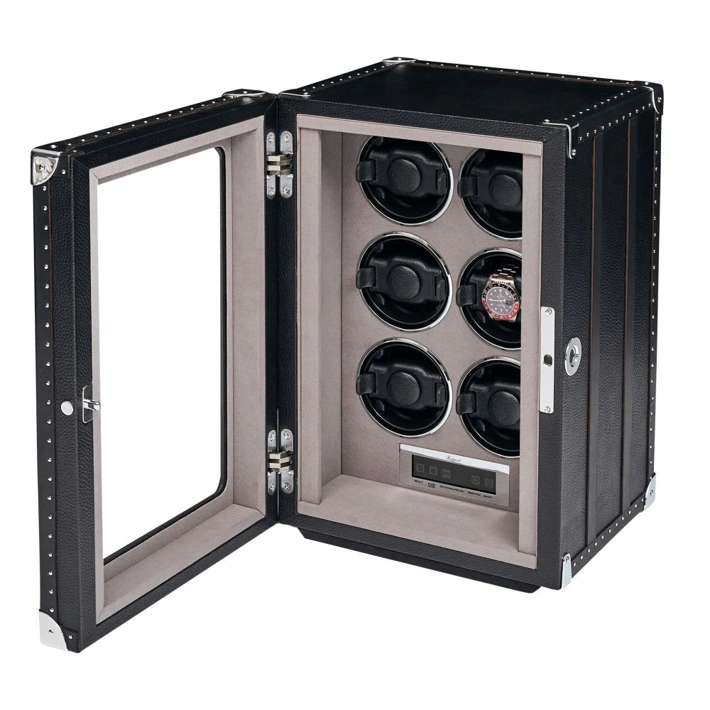 Rapport - Romer 6-Unit Watch Winder in Black Leather | W656