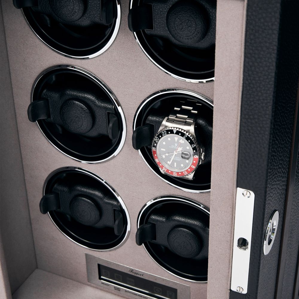 Rapport - Romer 6-Unit Watch Winder in Black Leather | W656