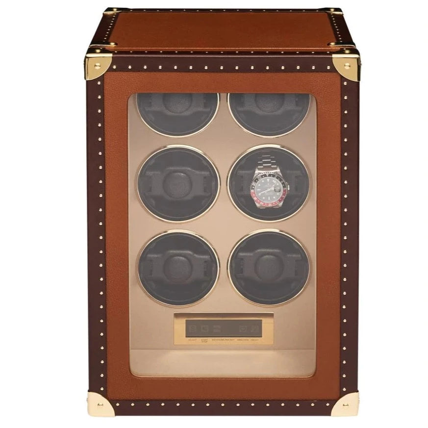 Rapport - Romer 6-Unit Watch Winder in Brown Leather | W646