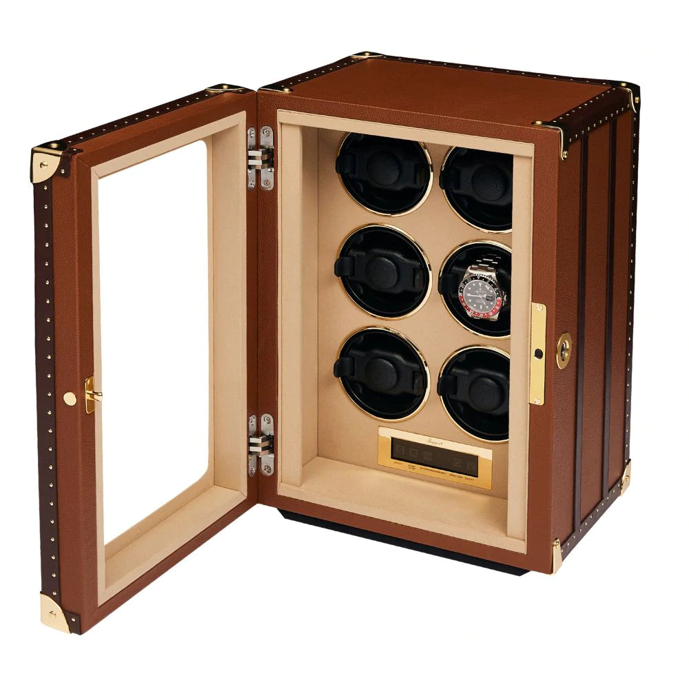 Rapport - Romer 6-Unit Watch Winder in Brown Leather | W646