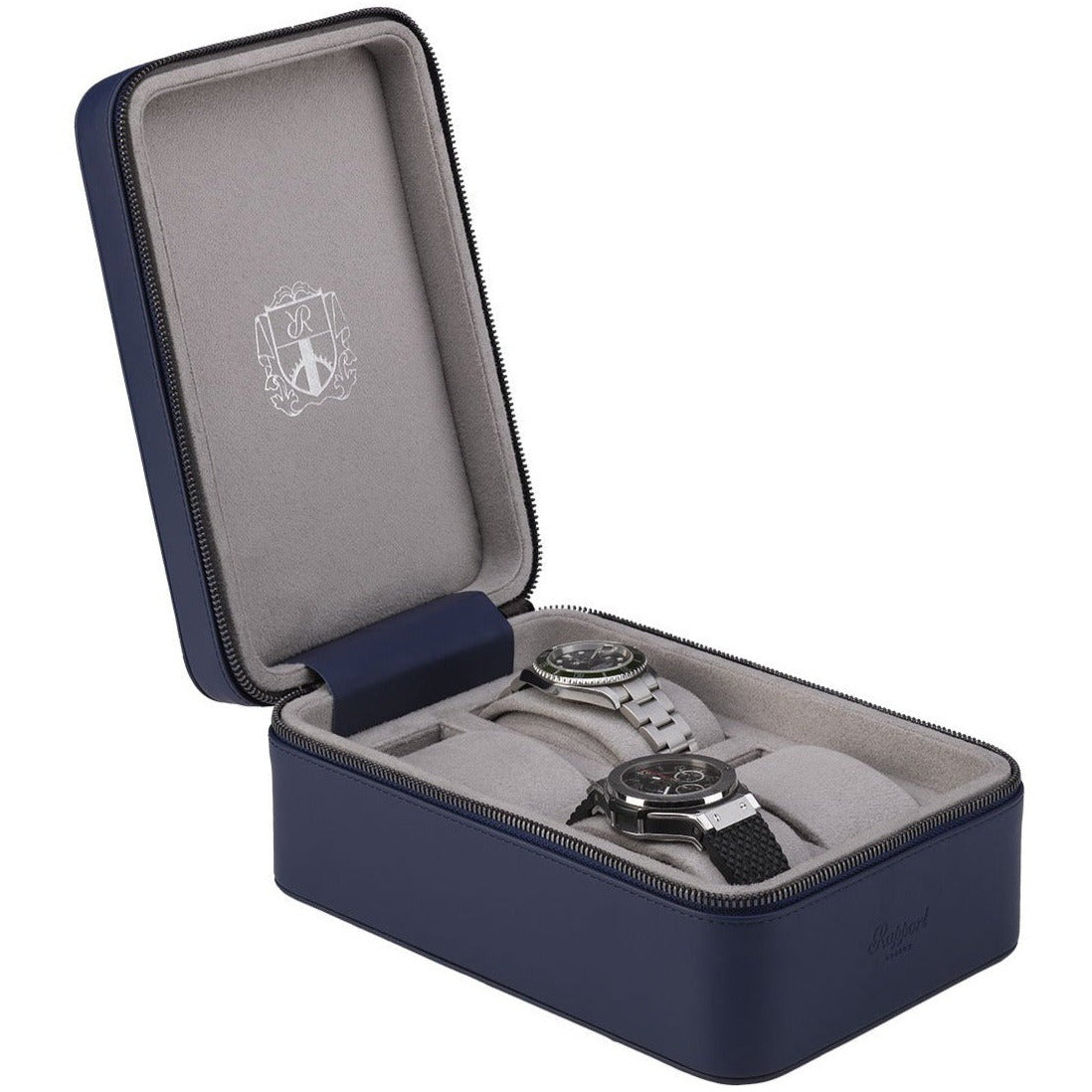 Rapport Hyde Park Watch Case Quad in Navy Leather D273 - Watchwindersplus