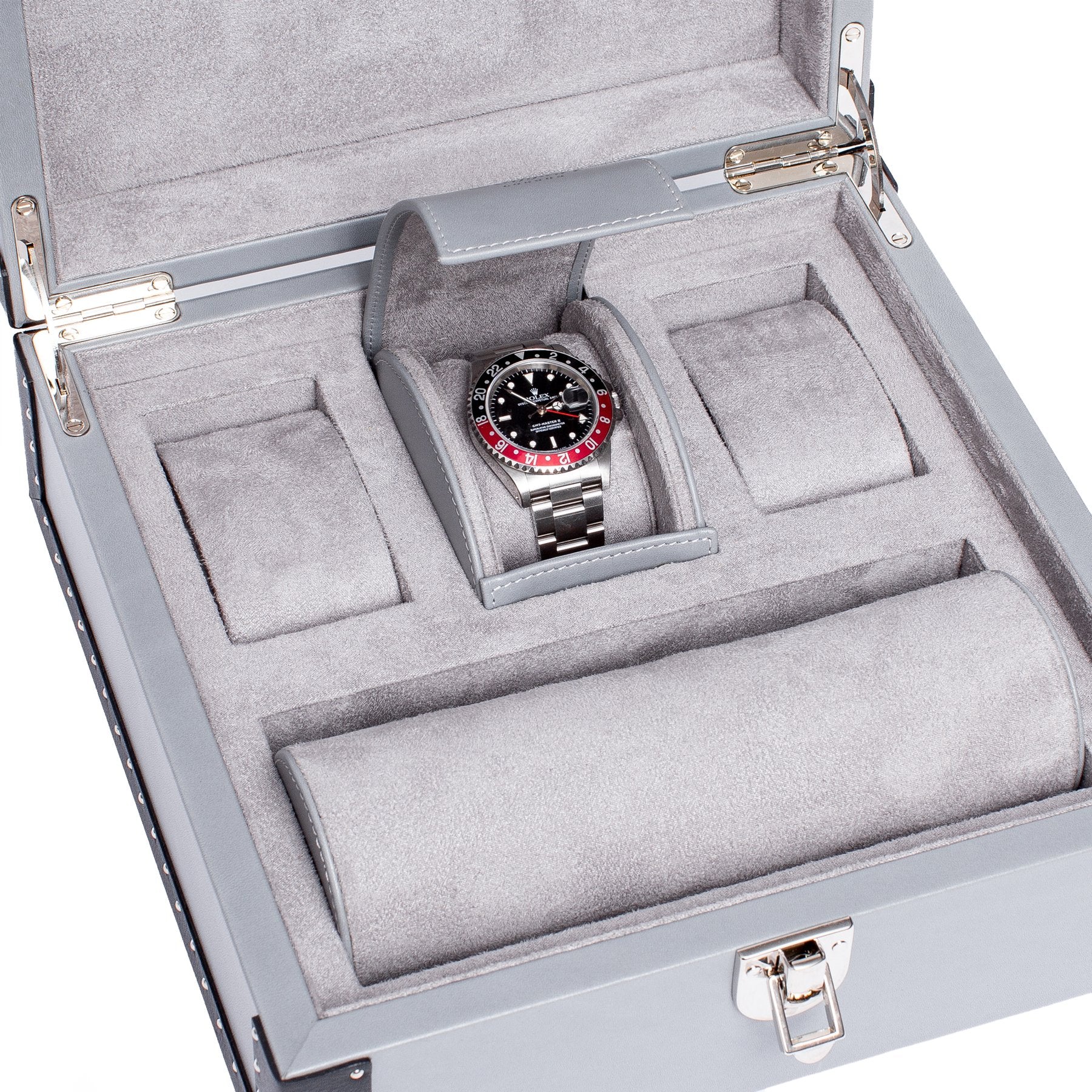 Rapport Kensington 6-Unit Multi-storage Watch Box in Grey Leather D336 - Watchwindersplus