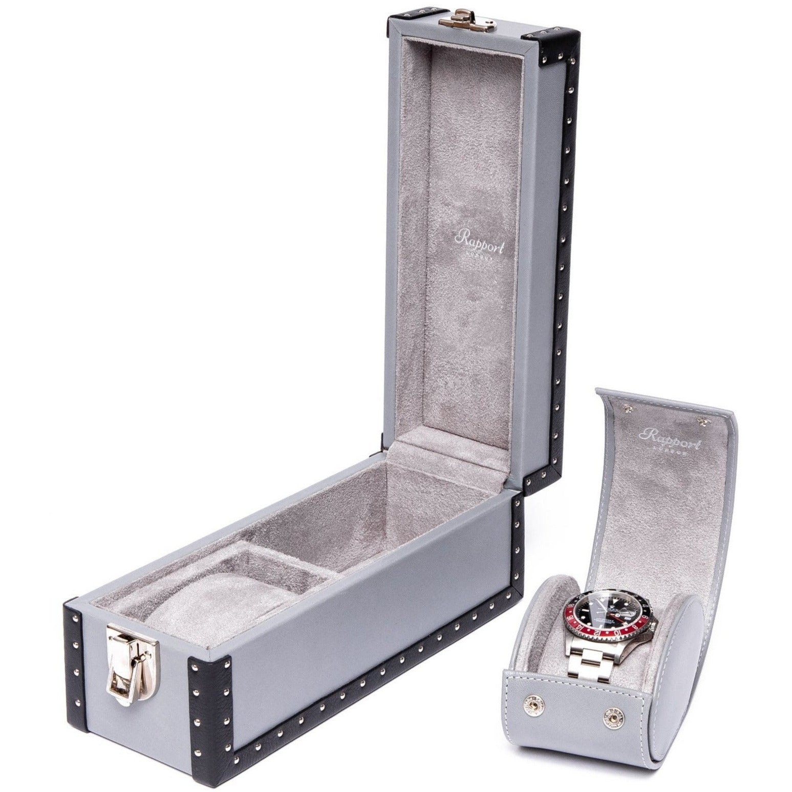 Rapport Kensington Watch Box Double in Grey Leather L335 - Watchwindersplus
