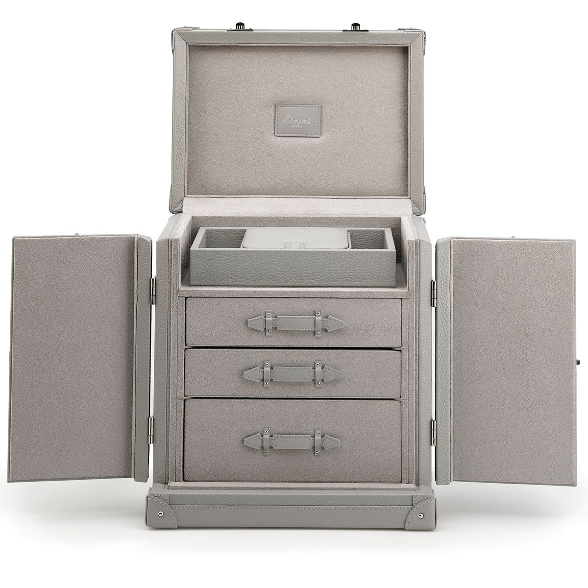 Rapport - Deluxe Jewelry Trunk in Grey Leather | J152