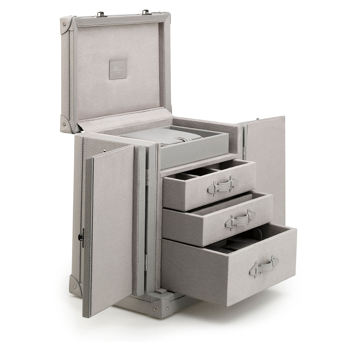 Rapport - Deluxe Jewelry Trunk in Grey Leather | J152