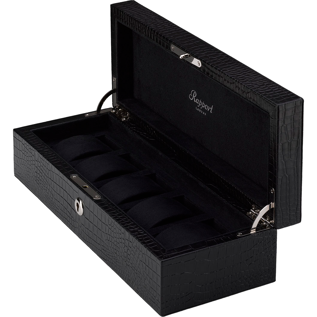 Rapport 5-Unit Brompton Watch Box in Black Croco L262 - Watchwindersplus