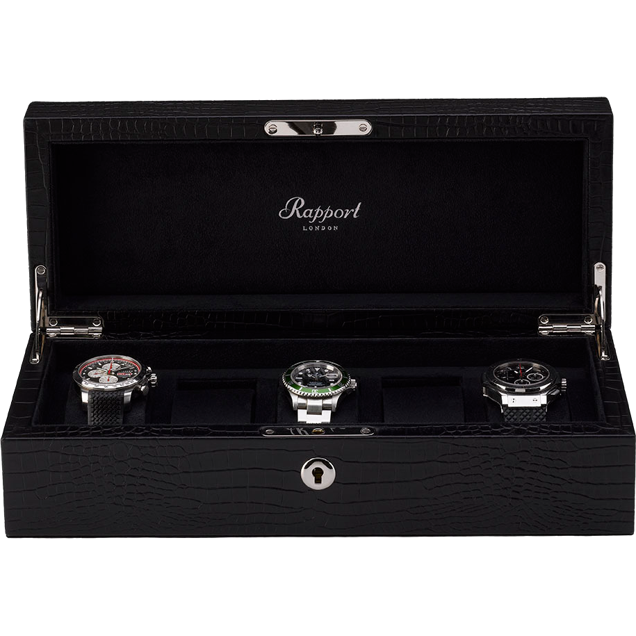 Rapport 5-Unit Brompton Watch Box in Black Croco L262 - Watchwindersplus