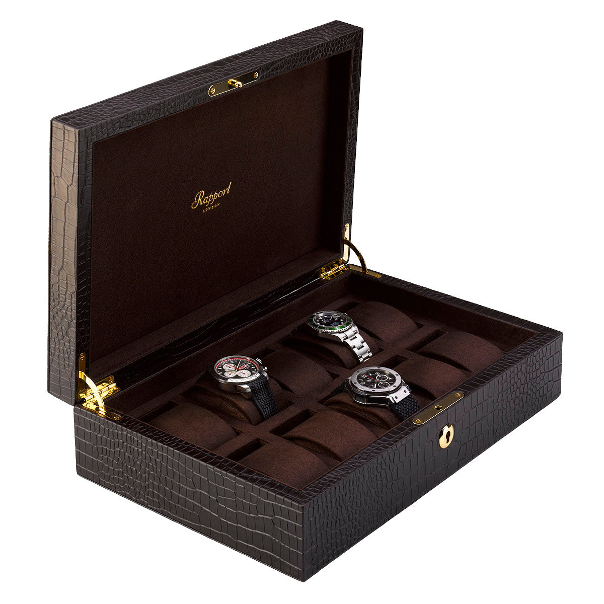 Rapport 10-Unit Brompton Watch Box in Brown Croco L265 - Watchwindersplus