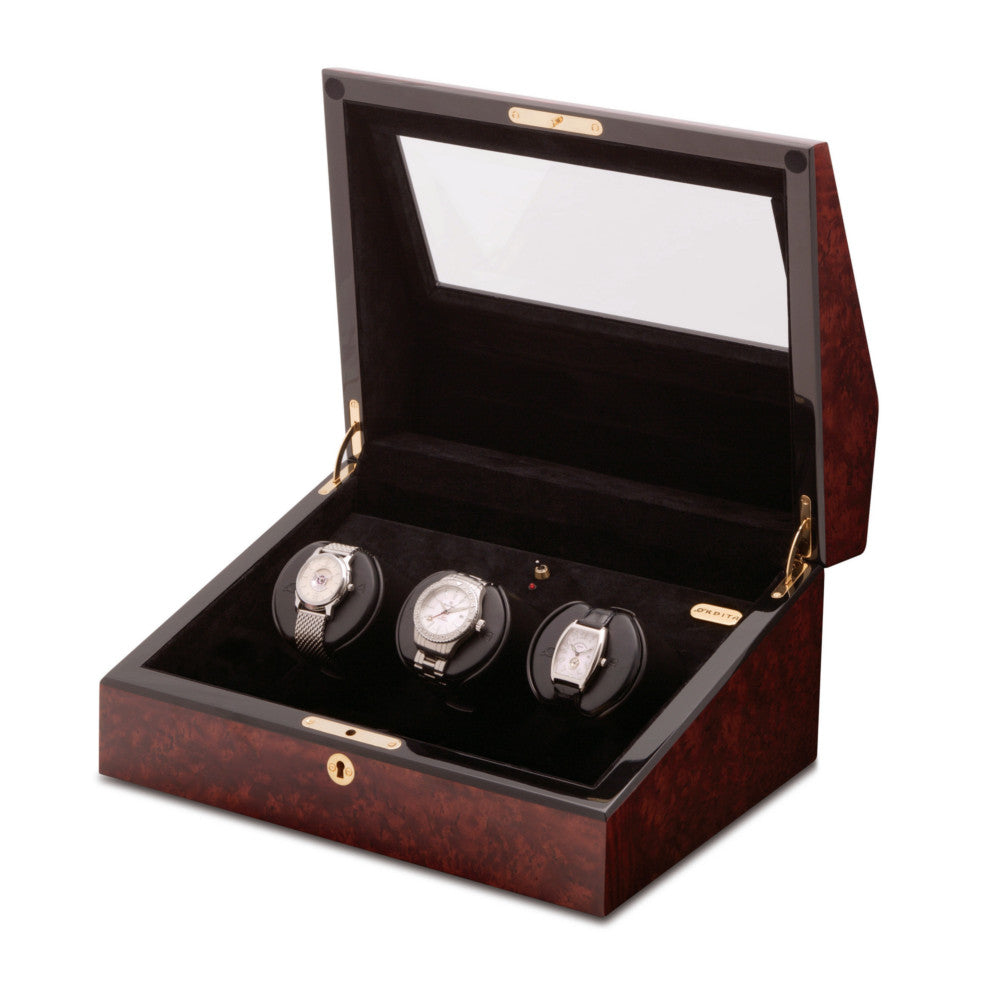 Orbita Siena 3-Unit Watch Winder in Burlwood - Watchwindersplus