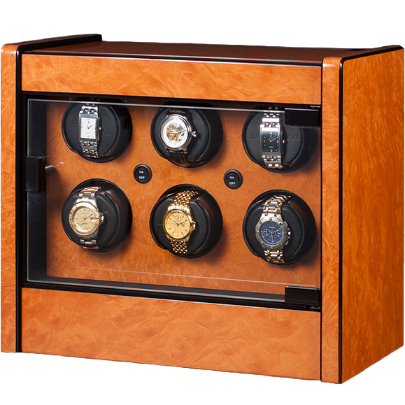 Orbita Avanti 6-Unit Watch Winder In Burlwood - Watchwindersplus