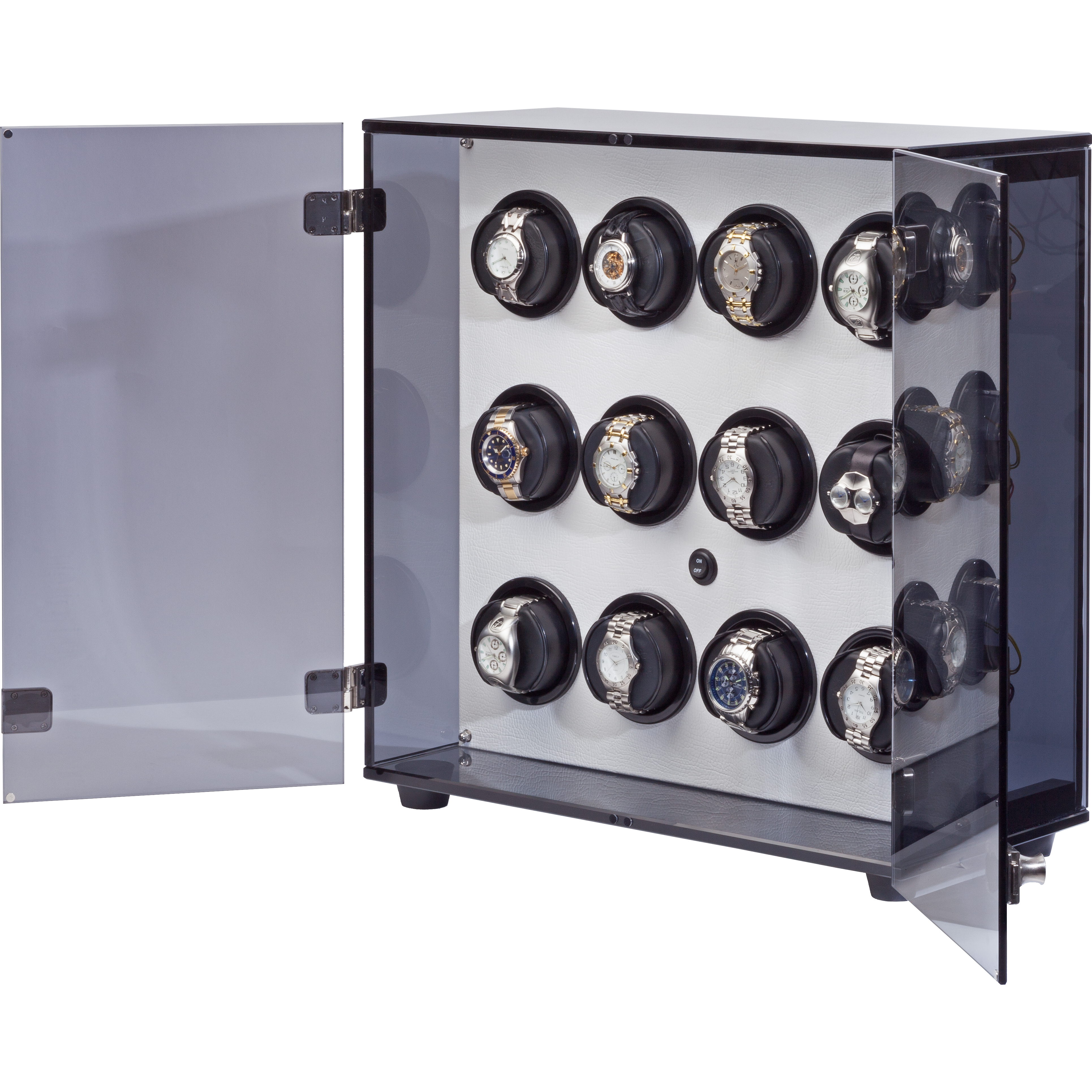 Orbita Milano 12-Unit Watch Winder In White Leatherette - Watchwindersplus