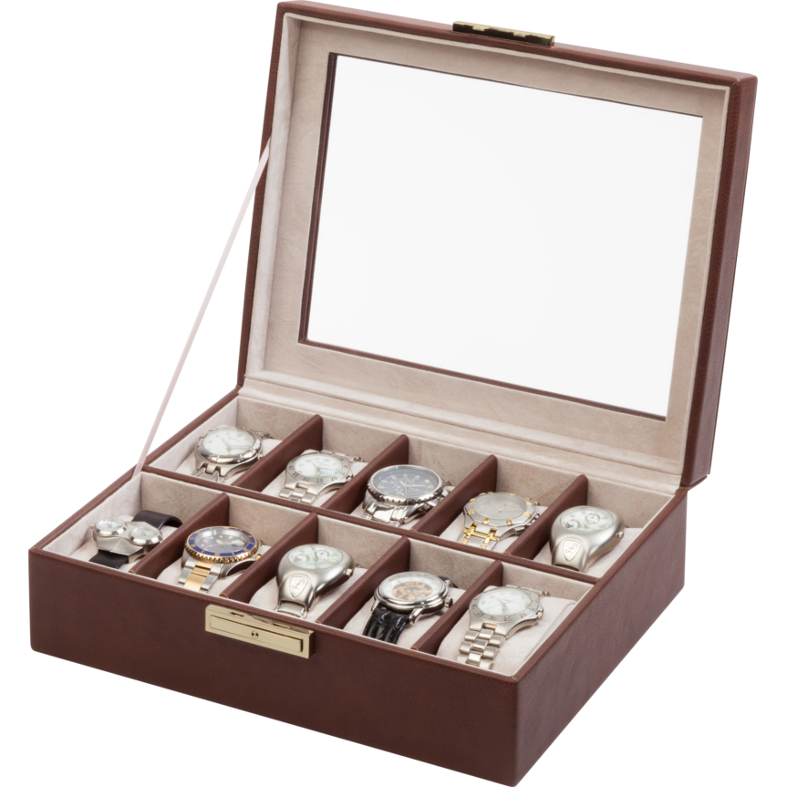 Orbita Roma 10-Unit Watch Case In Chocolate Leather - Watchwindersplus