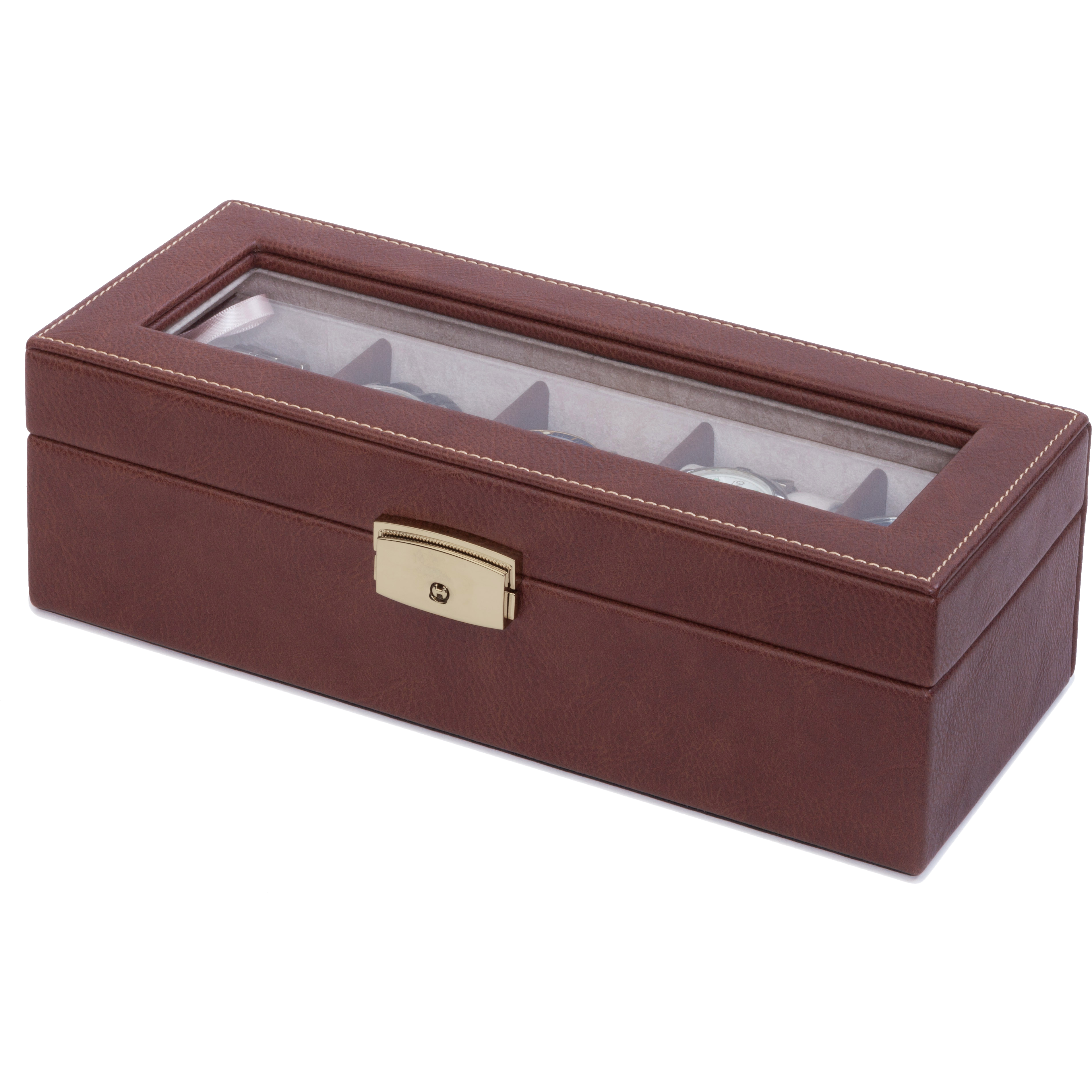 Orbita Roma 5-Unit Watch Case In Chocolate Leather - Watchwindersplus