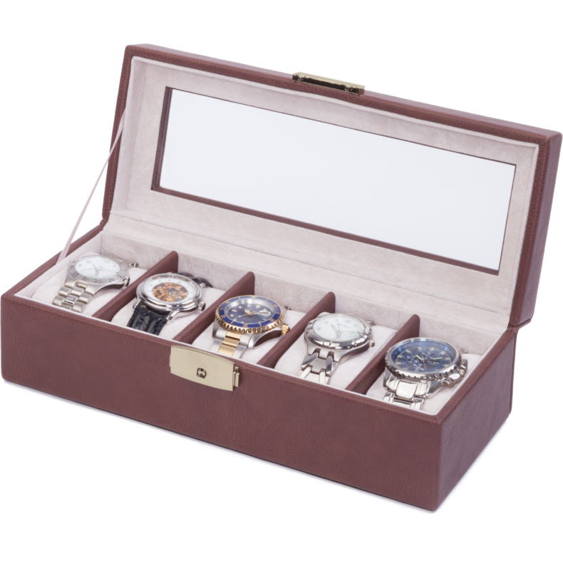 Orbita Roma 5-Unit Watch Case In Chocolate Leather - Watchwindersplus
