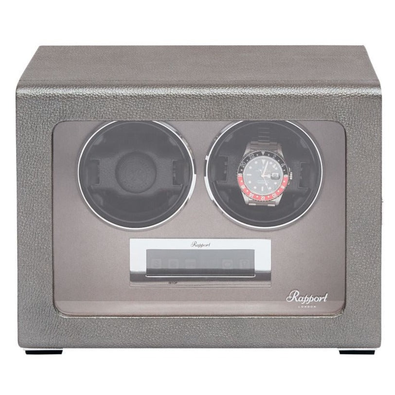 Rapport - Quantum Double Watch Winder in Silver Leather | W622