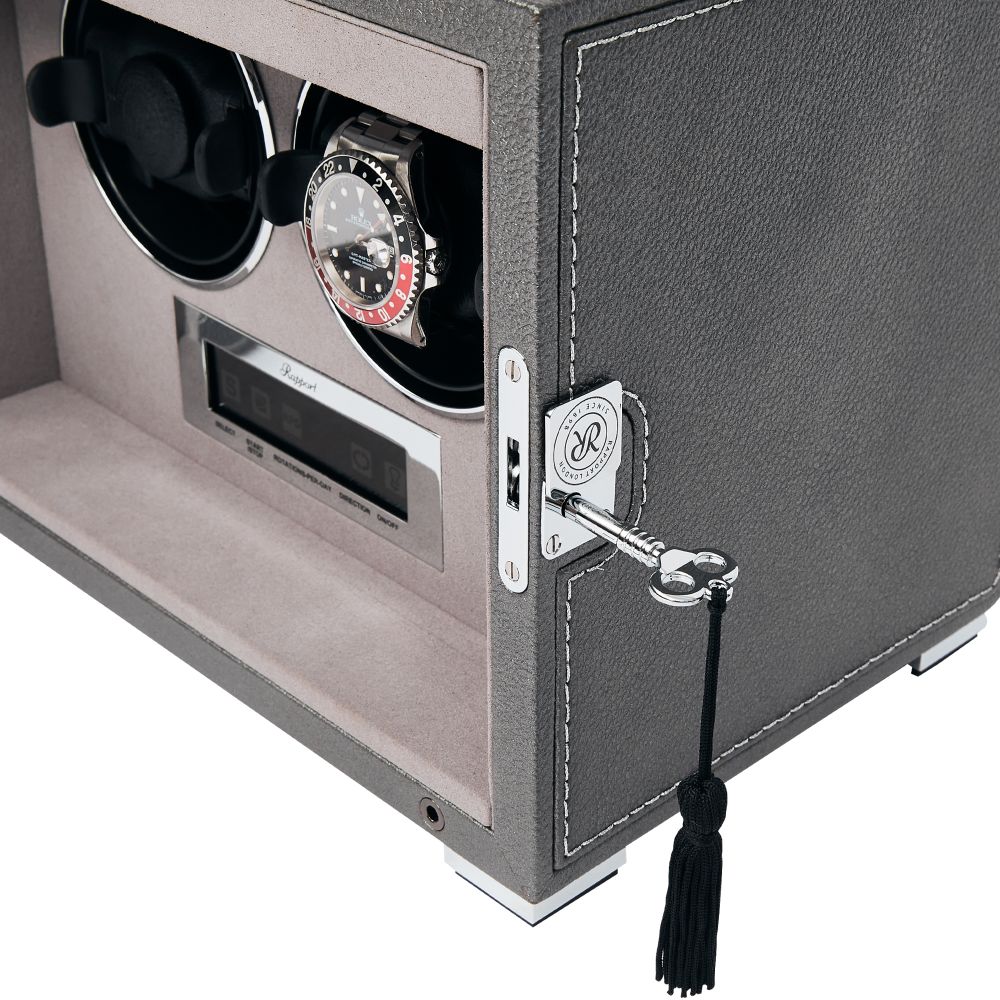 Rapport - Quantum Double Watch Winder in Silver Leather | W622