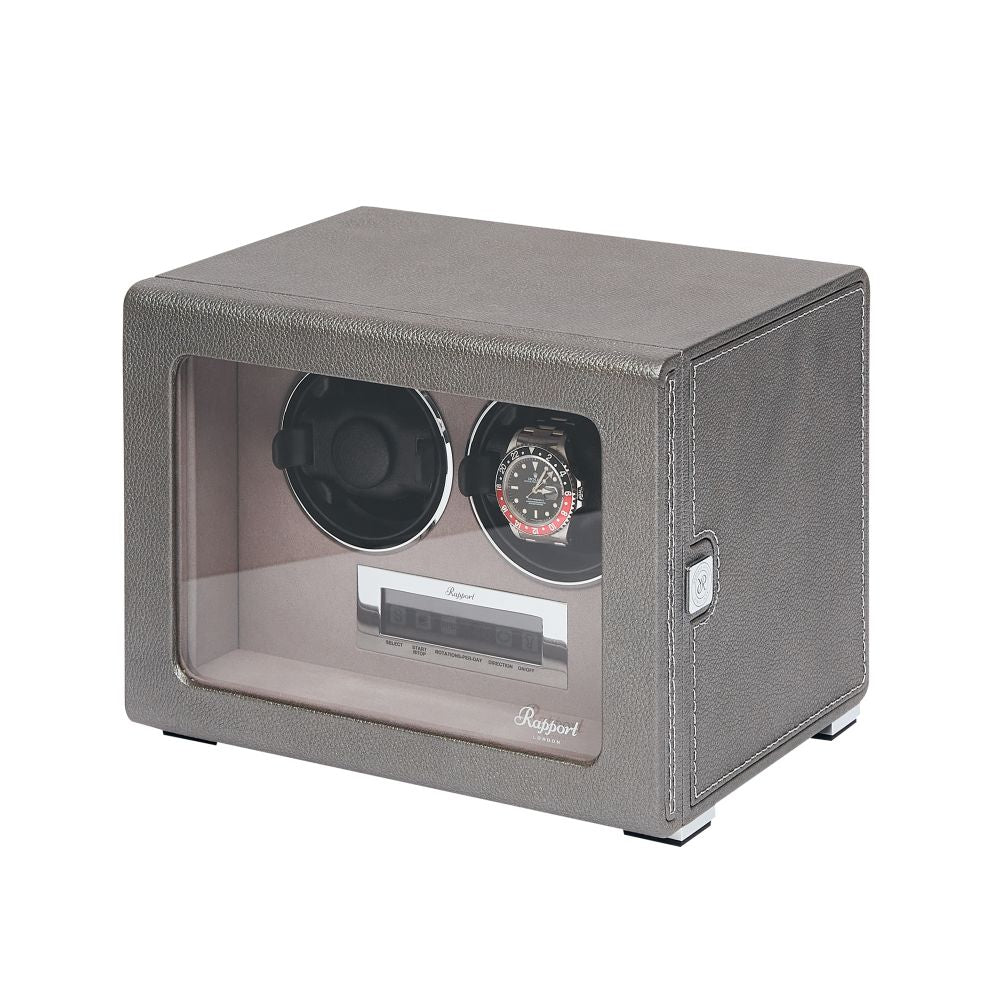 Rapport - Quantum Double Watch Winder in Silver Leather | W622