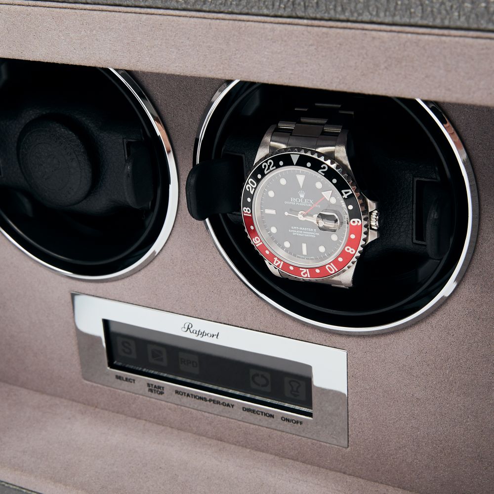 Rapport - Quantum Double Watch Winder in Silver Leather | W622