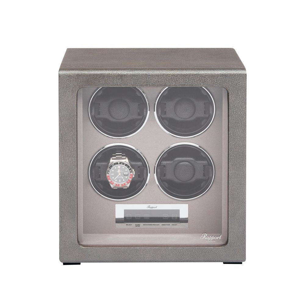 Rapport - Quantum Quad Watch Winder in Silver Leather | W624