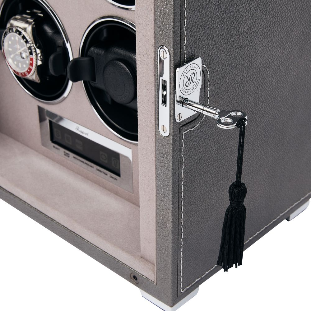 Rapport - Quantum Quad Watch Winder in Silver Leather | W624