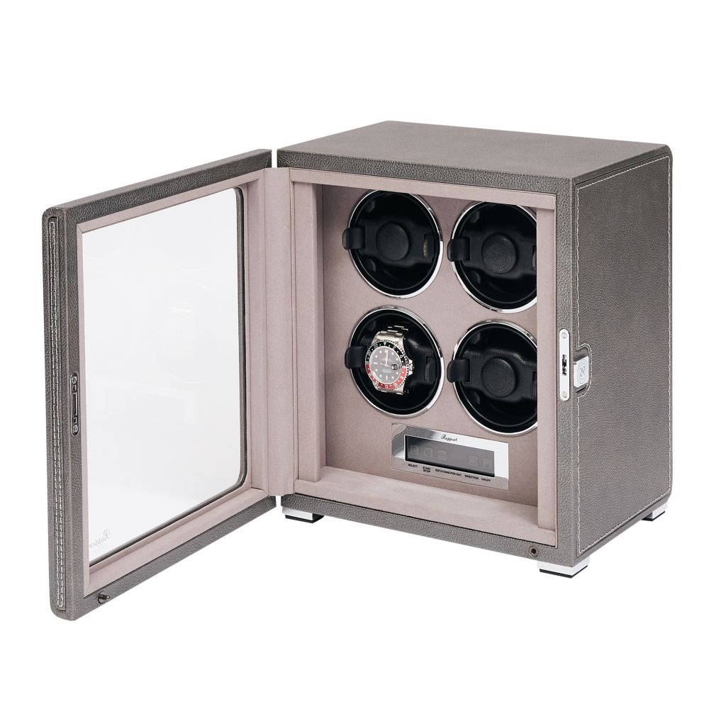 Rapport - Quantum Quad Watch Winder in Silver Leather | W624