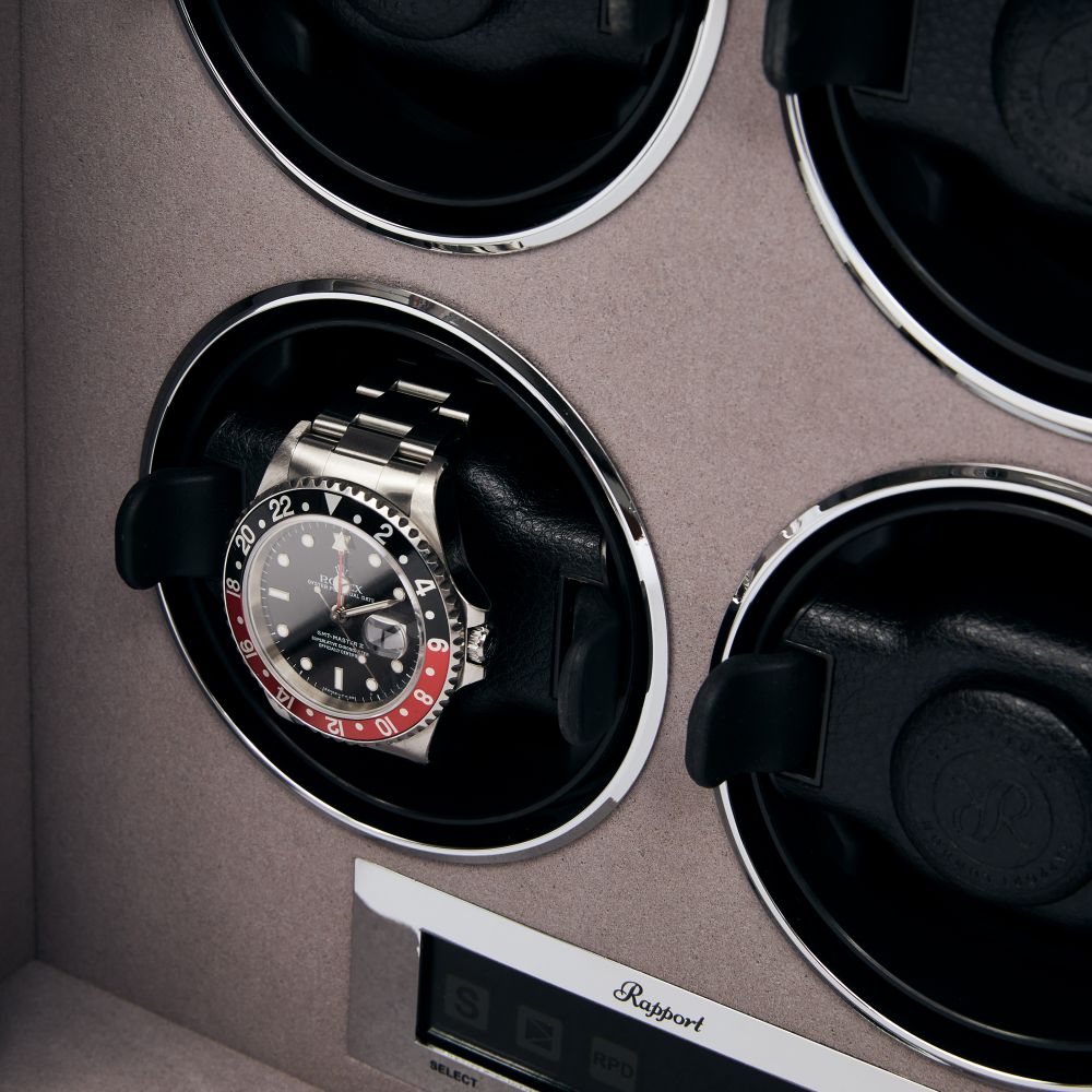 Rapport - Quantum Quad Watch Winder in Silver Leather | W624