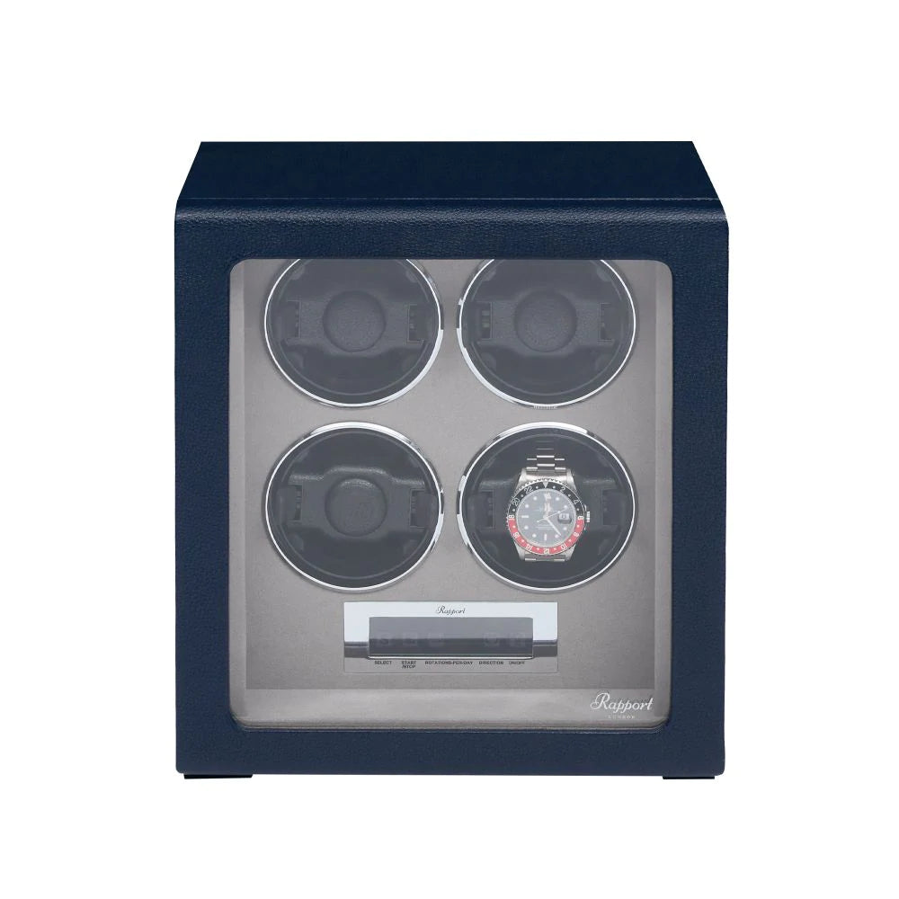 Rapport - Quantum Quad Watch Winder in Blue Leather | W634