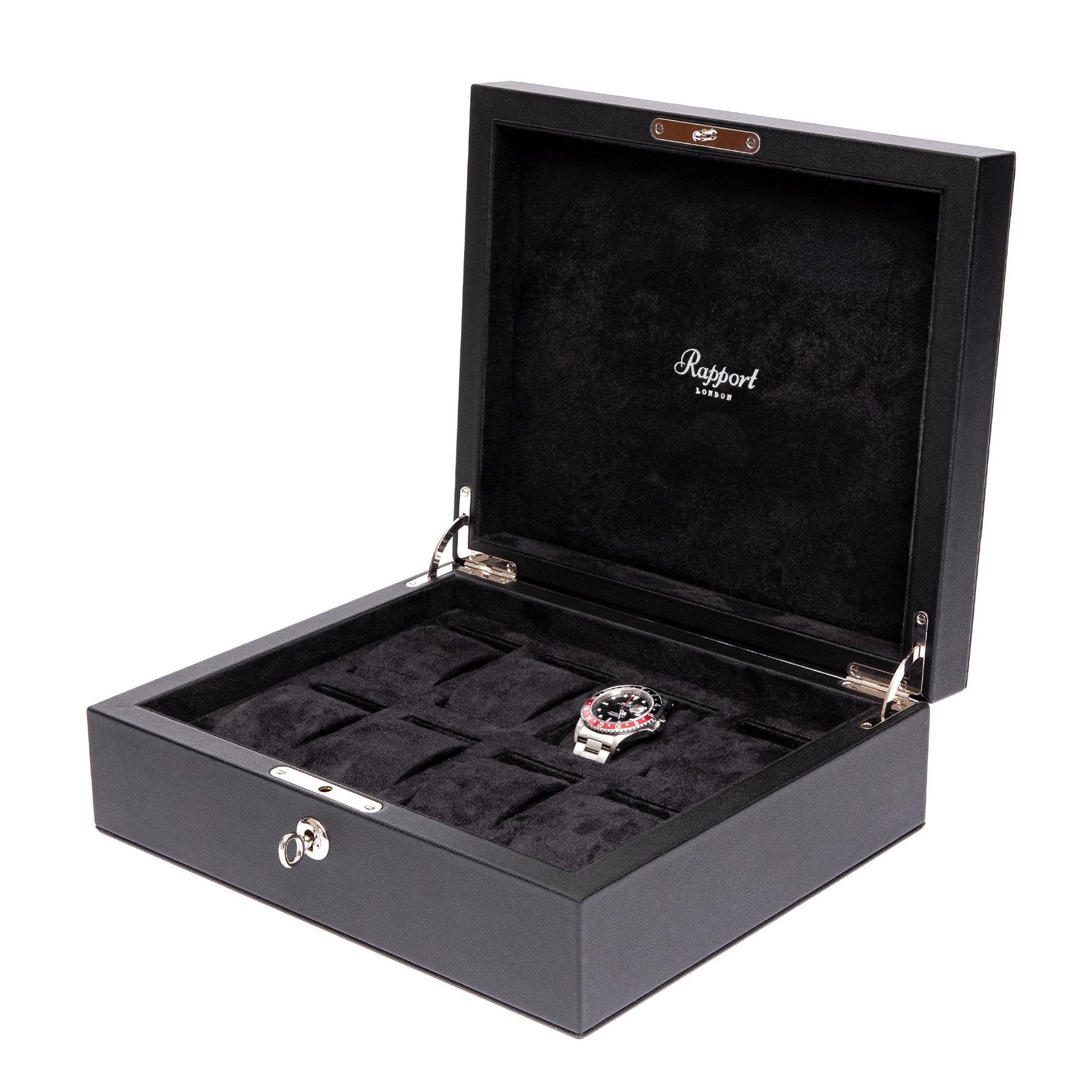 Rapport 8-Unit Vantage Watch Box in Black Leather L435 - Watchwindersplus