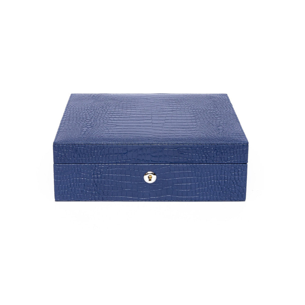 Rapport 8-Unit Brompton Watch Box in Blue Croco L266 - Watchwindersplus