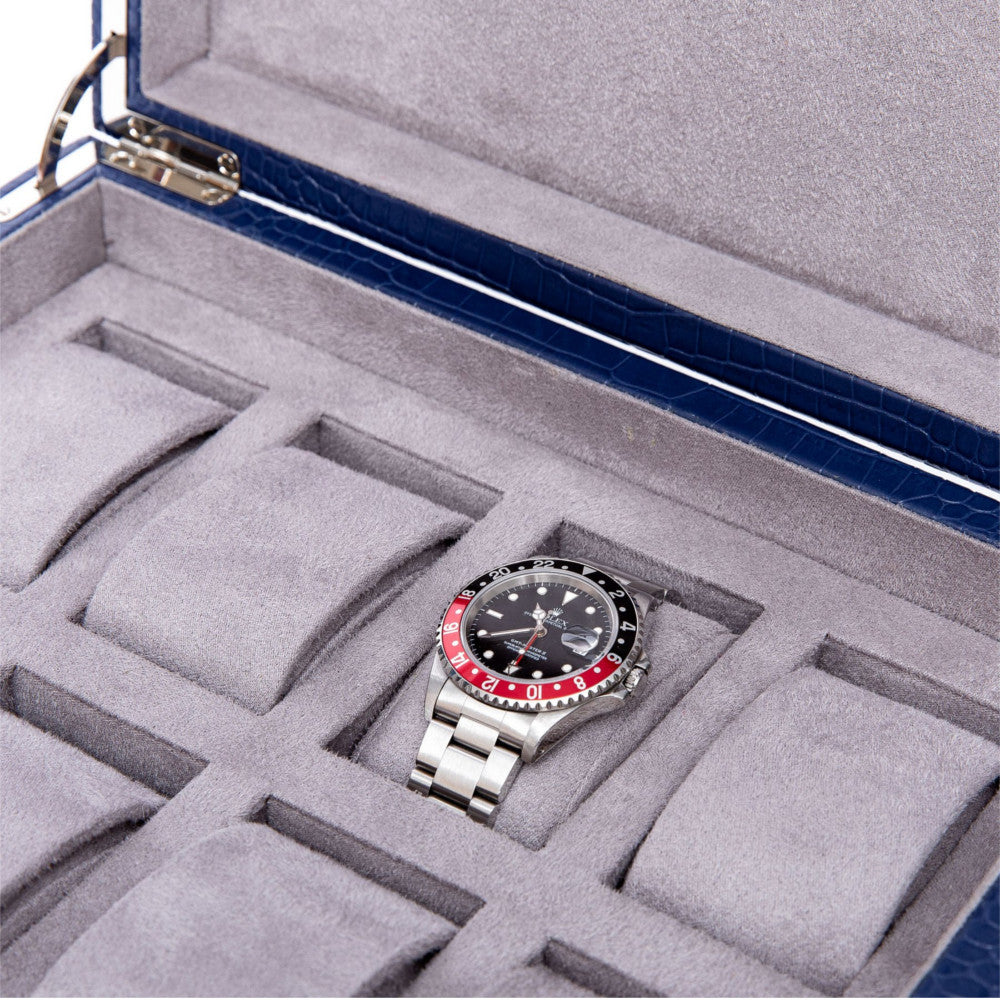 Rapport 8-Unit Brompton Watch Box in Blue Croco L266 - Watchwindersplus