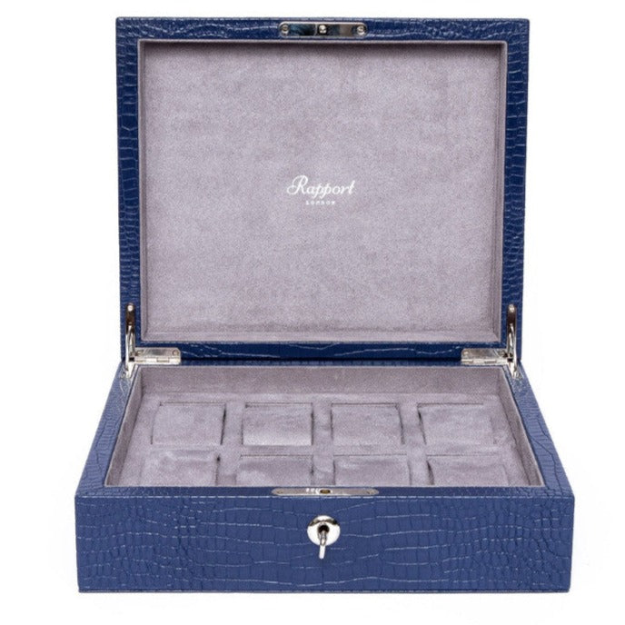 Rapport 8-Unit Brompton Watch Box in Blue Croco L266 - Watchwindersplus