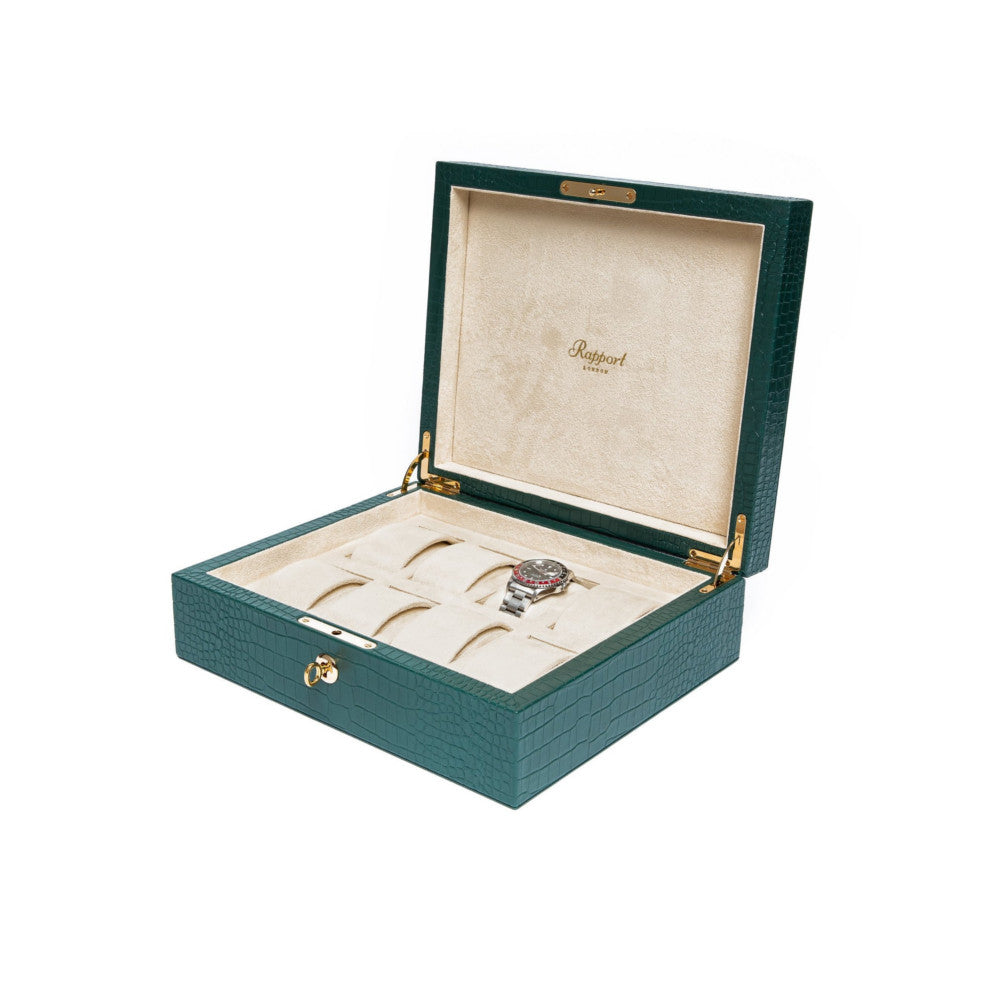 Rapport 8-Unit Brompton Watch Box in Green Croco L268 - Watchwindersplus