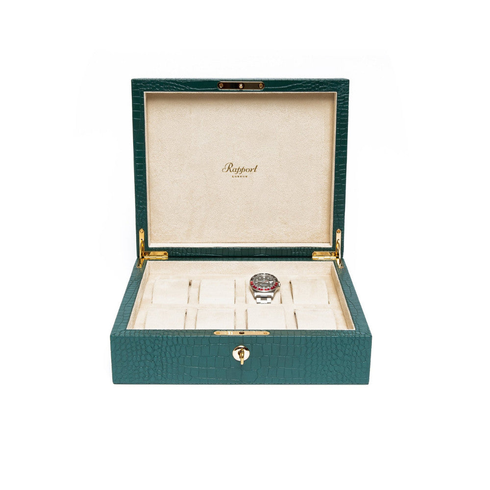 Rapport 8-Unit Brompton Watch Box in Green Croco L268 - Watchwindersplus
